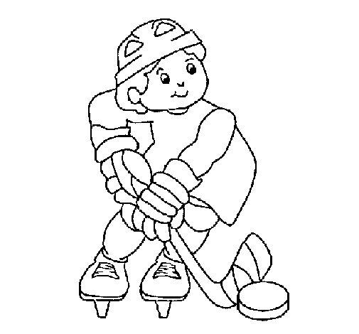 Little boy playing hockey coloring page
