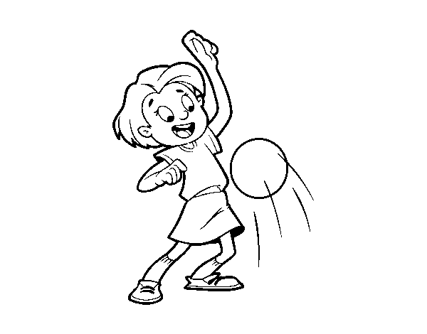Little girl dribbling ball coloring page