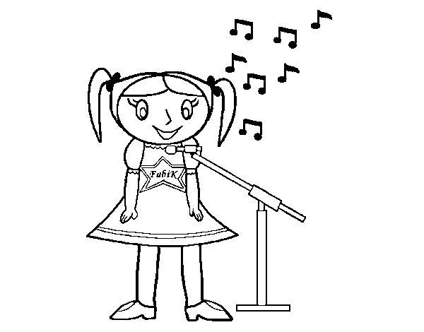 Little girl singing coloring page