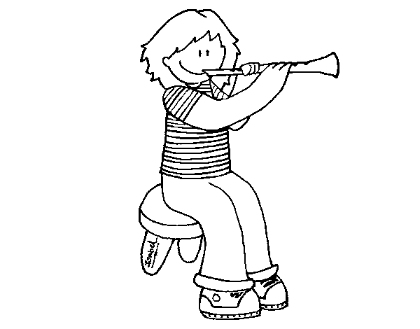 Little girl with clarinet coloring page
