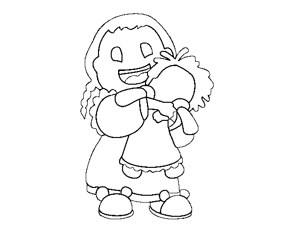 Little girl with her doll coloring page