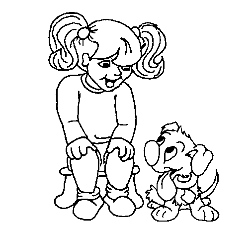 Little girl with her puppy coloring page