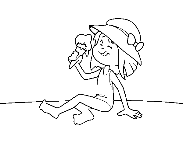 Little girl with ice-cream coloring page