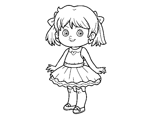 Little girl with modern dress coloring page