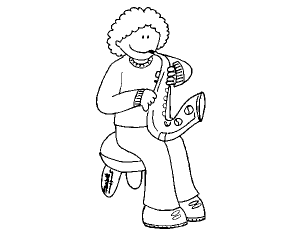 Little girl with trumpet coloring page