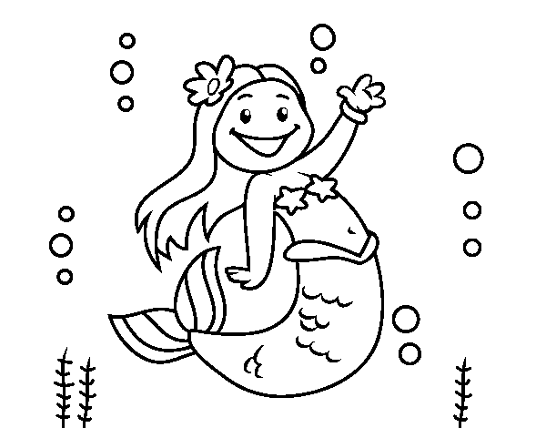 Little mermaid waving coloring page