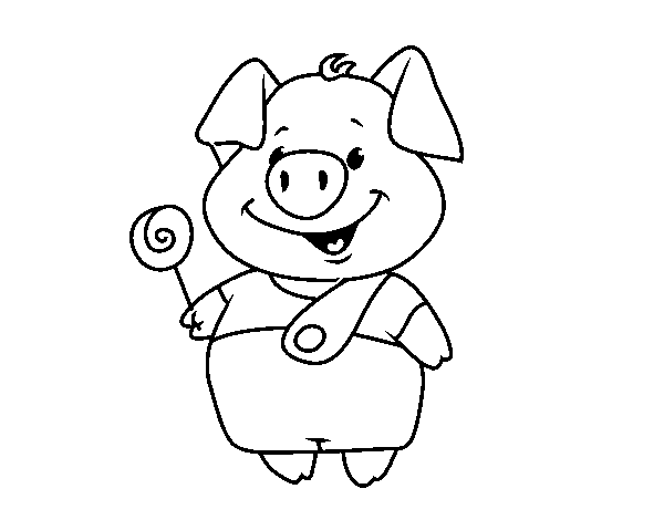 Little pig with lollipop coloring page