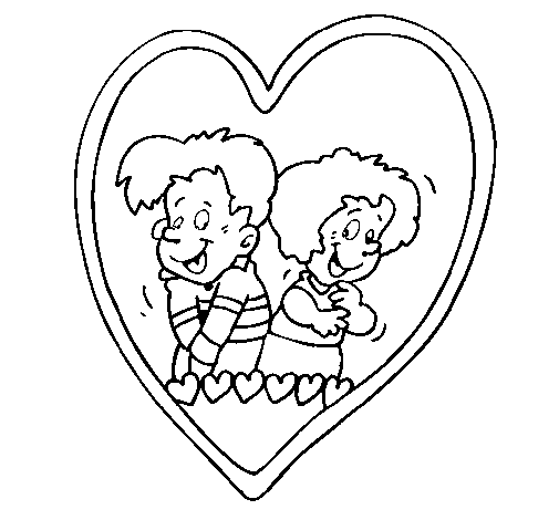 Lovers inside a heart coloring page