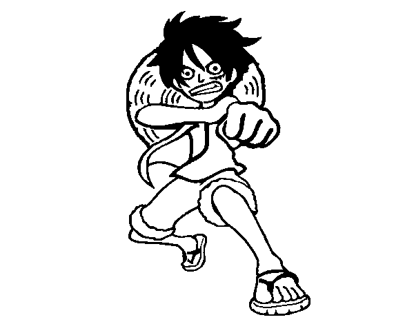 Luffy beating coloring page