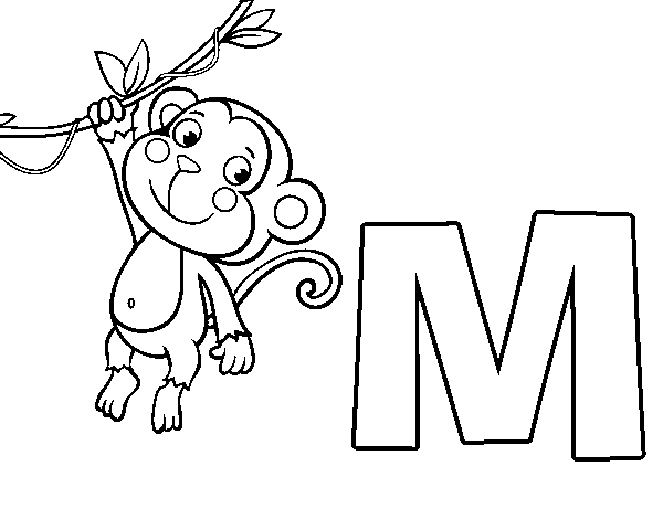 M of Monkey coloring page