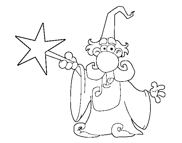 Magician with magic wand coloring page