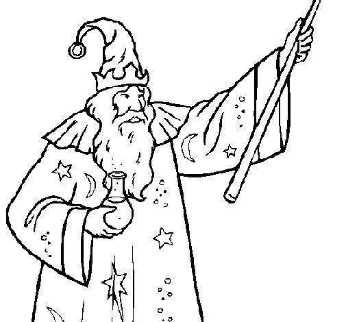 Magician with potion coloring page