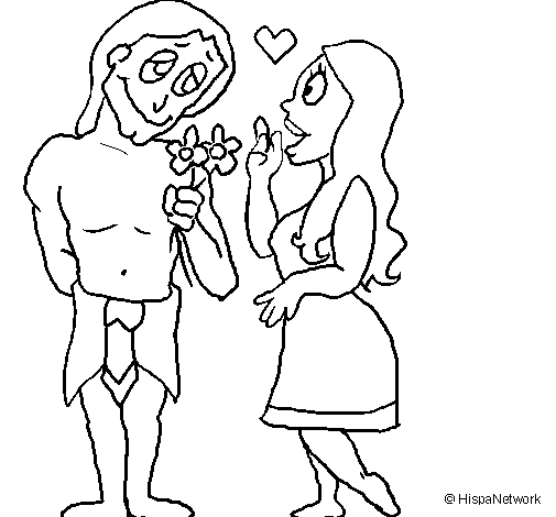 Mayan youths in love coloring page
