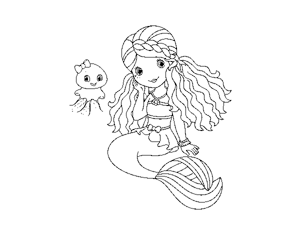 Mermaid and jellyfish coloring page