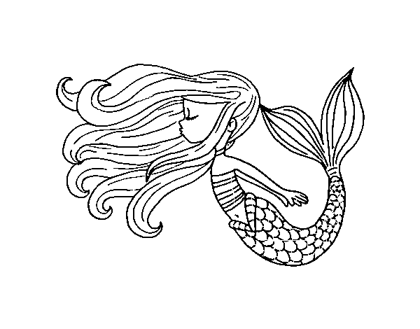 Mermaid is floating coloring page