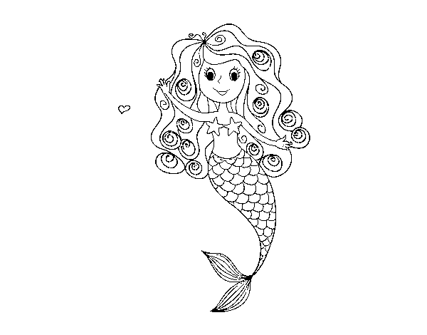 Mermaid with curls coloring page