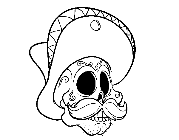 Mexican skull with moustache coloring page