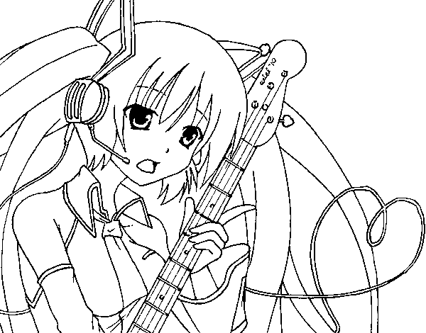 Miku with guitar coloring page