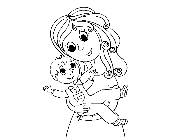 Mom with her son coloring page