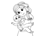 Mom with her son coloring page