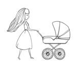 Mom with stroller coloring page