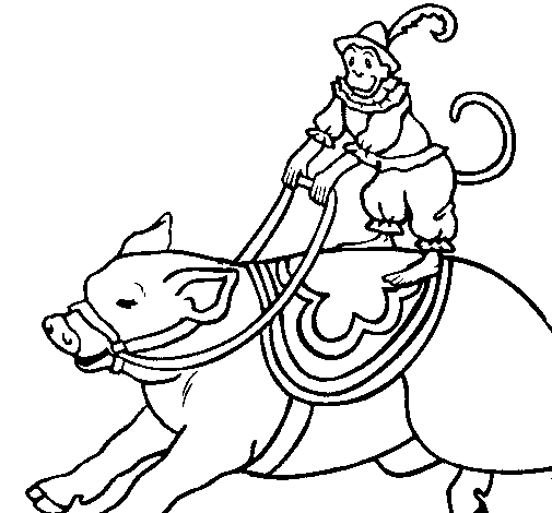 Monkey and pig coloring page