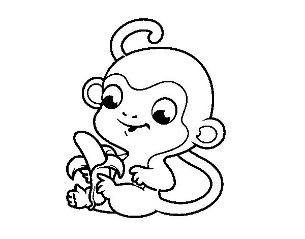 Monkey with banana coloring page