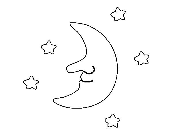 Moon with stars coloring page