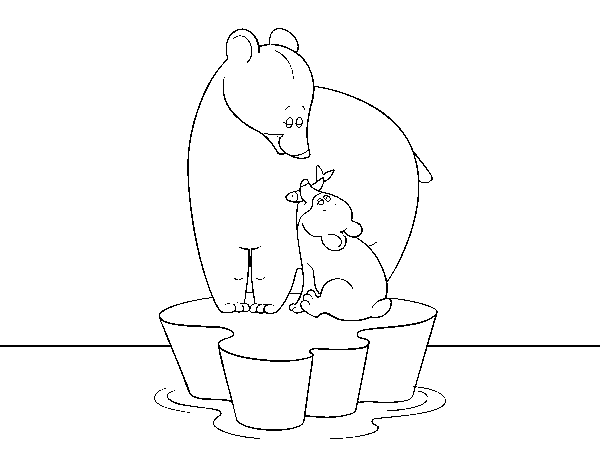 Mother bear with her son coloring page