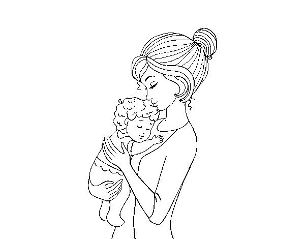 Mother taking the baby coloring page