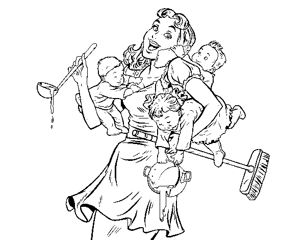 Multitasking mother coloring page