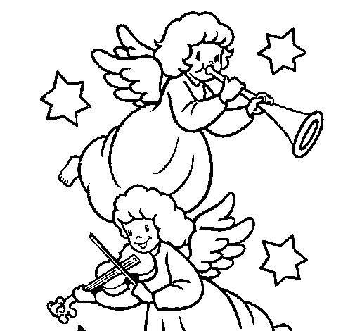 Musical angels coloring page