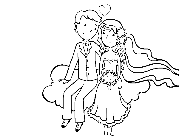 Newlyweds in a cloud coloring page