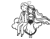 Newlyweds in a cloud coloring page