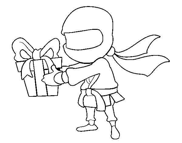 Ninja with present coloring page