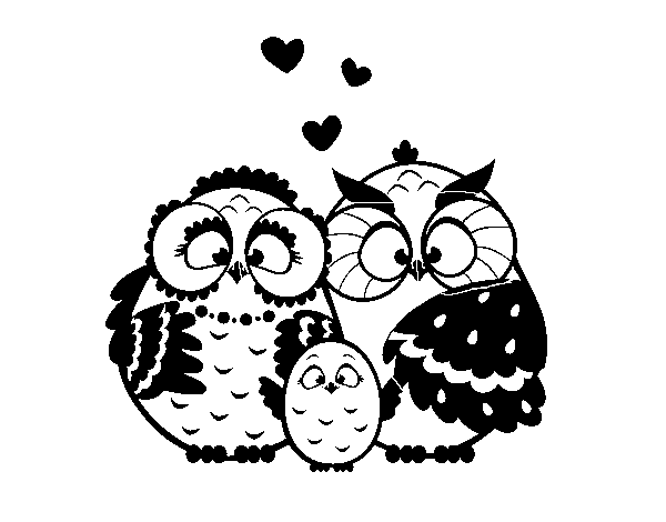 Owls family coloring page