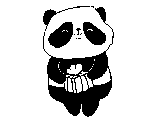 Panda with present coloring page