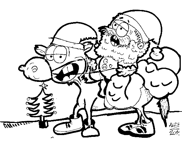 Papa Noel on a horse coloring page