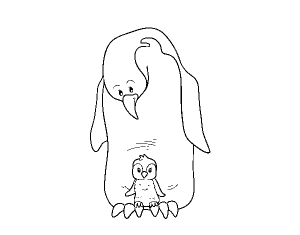  Penguin with her ​​baby coloring page