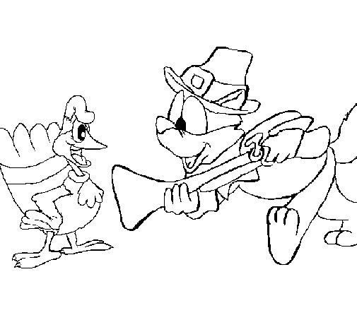 Pilgrim and turkey coloring page