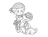 Pirate boy with his dog coloring page