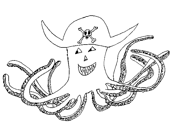 Pirate octopus coloring page