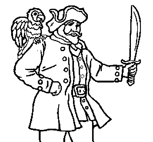 Pirate with parrot coloring page