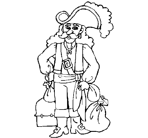 Pirate with sacks of gold coloring page