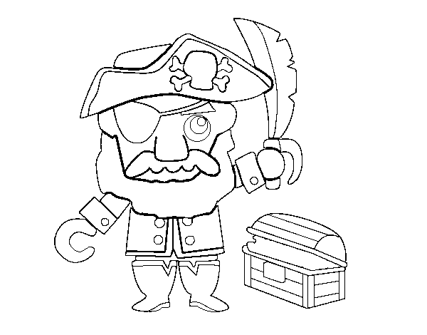 Pirate with treasure coloring page