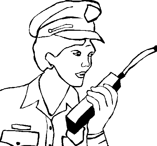 Police officer with walkie-talkie coloring page