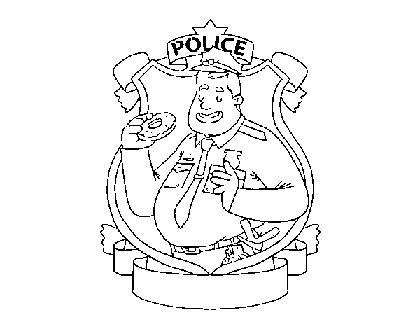 Police with donut coloring page
