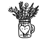 Pot with wild flowers and a heart coloring page