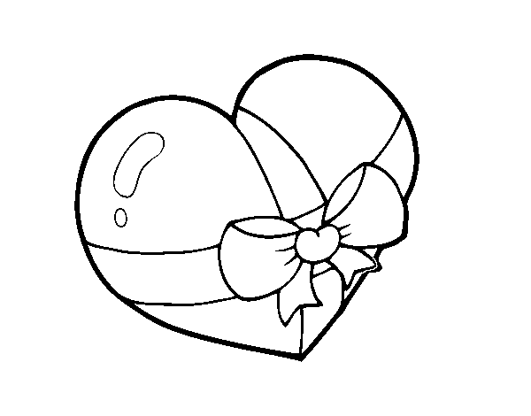 Present heart coloring page