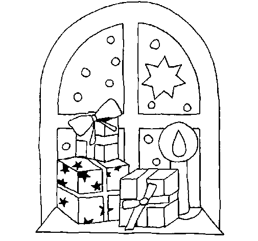 Presents next to the window coloring page